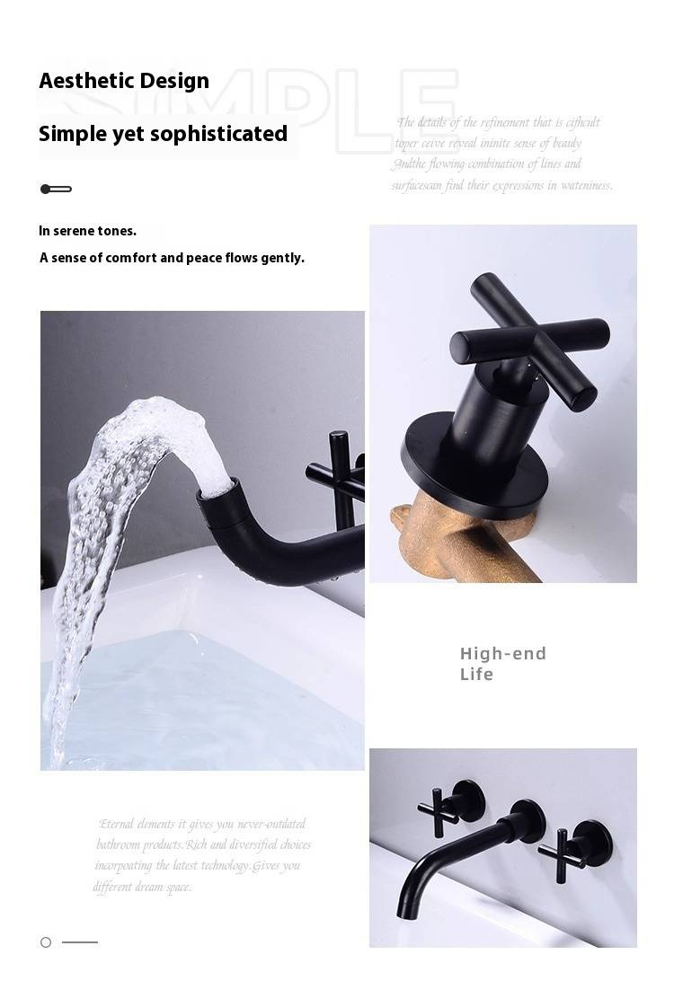 Wall-Mounted Basin Mixer Tap – Dual Handle 3-Hole Deck Mounted Bathroom Faucet (Brass Body, Ceramic Cartridge, 10MPa Pressure Spiral Handle Design)_voghion.com