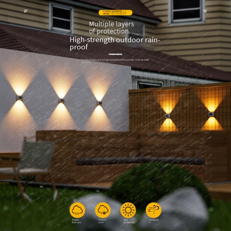 Luminária de parede solar de aço inoxidável com 6 LEDs - Luminária de jardim externa à prova d'água para decoração de pátios, cercas e caminhos_voghion.com