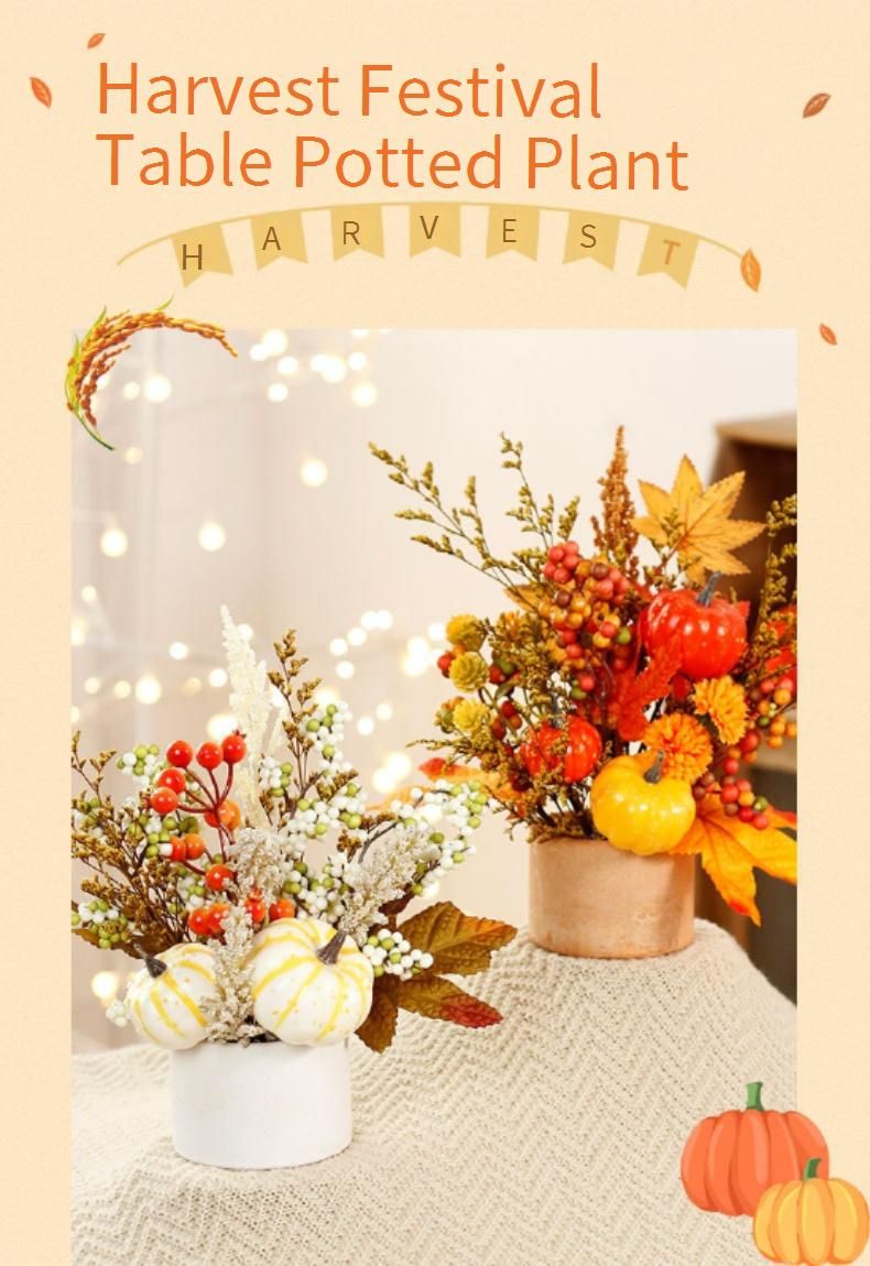 Christmas Fall Harvest Decor Set - Artificial Maple Leaves Pumpkins & Wheat Bundle For & Thanksgiving Home Decor European Style Table Centerpiece_voghion.com