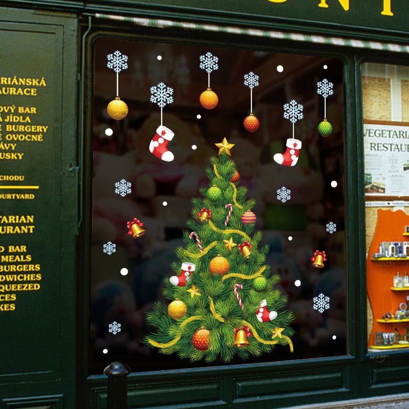 Calcomanías navideñas grandes para ventanas - 60 x 90 cm, pegatinas de PVC con forma de árbol de copos de nieve para vidrio, puertas y paredes (XL873)_voghion.com
