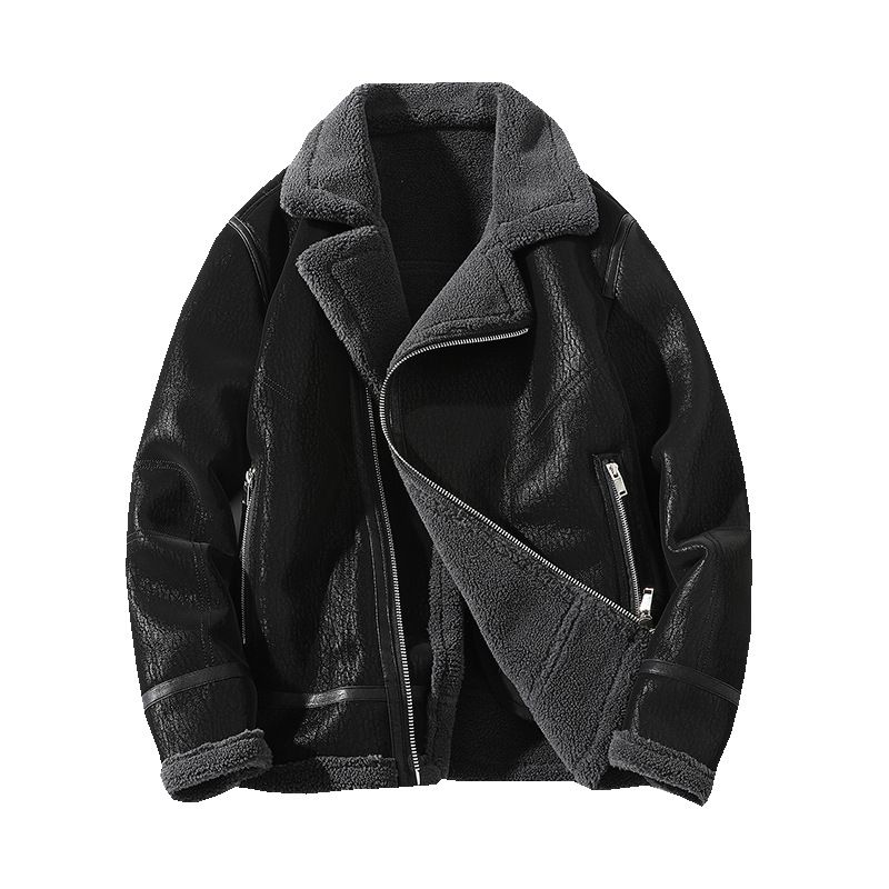 Übergroße Herrenjacke aus Kunstlammfell – Streetwear-Wintermantel mit Reißverschluss (Größen M-5XL, Schwarz)_voghion.com