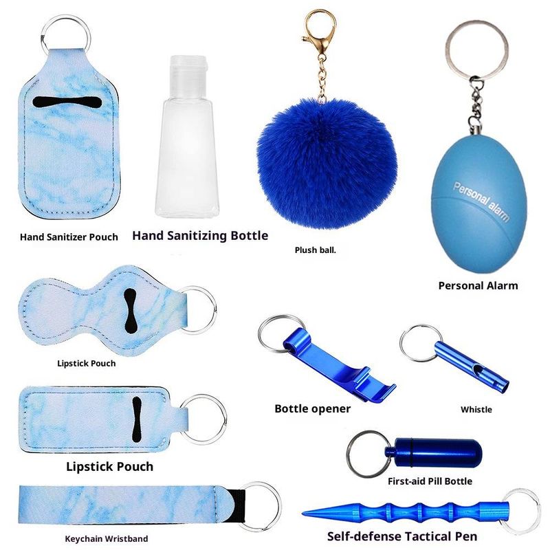 Self Defense Keychain Wrist Pom Pom Neoprene Keychain Set Women's Keychain Anti Wolf Keychain Set_voghion.com