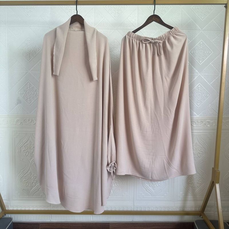 Neues zweiteiliges Set für Damen, einfarbig, langärmelig, Robe, Dubai, Gebetskleid mit Tasche, P106_voghion.com