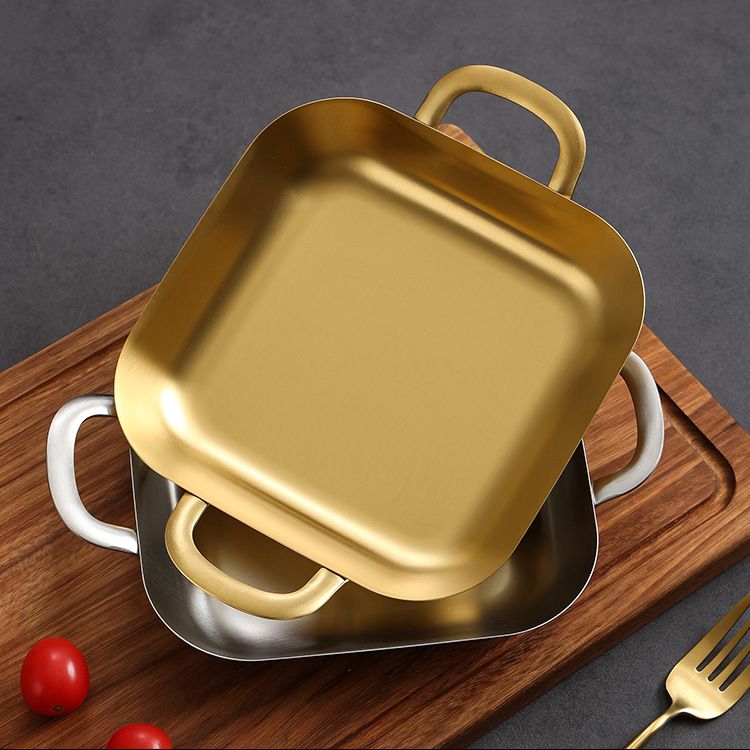 Vassoio per patatine fritte in acciaio inossidabile con bordo dritto, quadrato profondo, doppio manico, fondo piatto, piatto creativo per snack_voghion.com