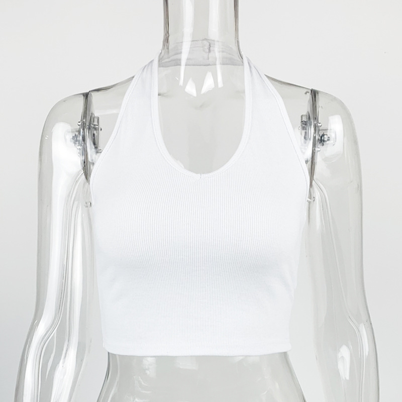 Canotta da donna slim corta senza maniche con scollo a V e scollo all'americana_voghion.com