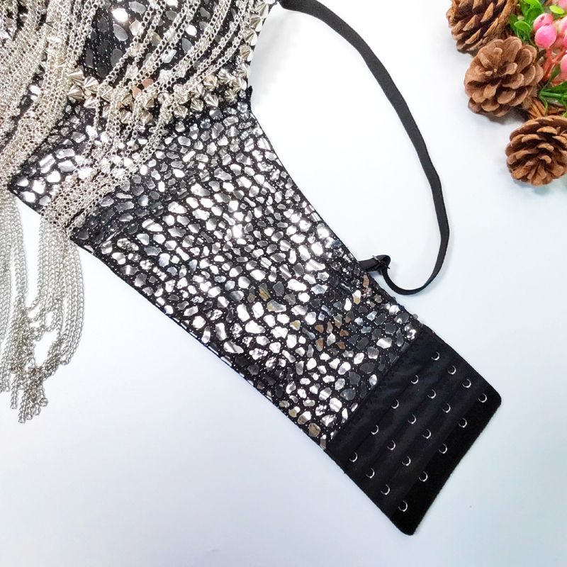 Women's Clothing Rock Style Sequined Tassel Suspenders With Underwire Corset Short Sexy Hot Girl Nightclub Tube Top Stage Vest_voghion.com