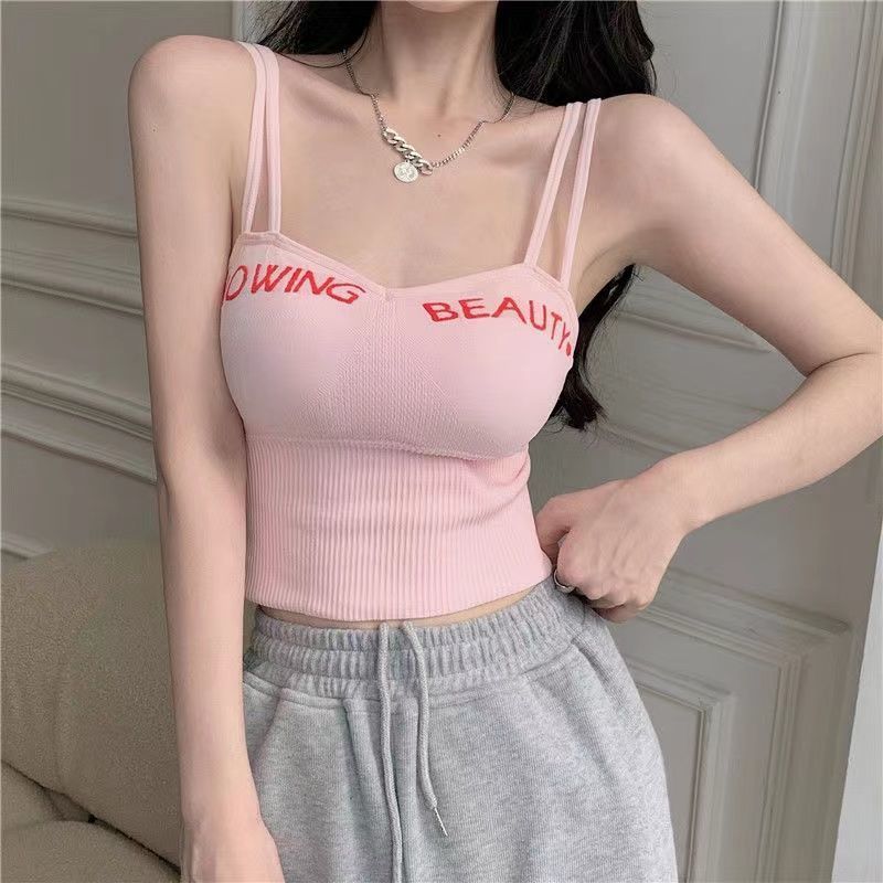 Women's Intimates Double Shoulder Camisole Vest Underwear Without Steel Ring Bottoming Letter Back Breathable Outer Wear Adjustable Gathered Tube Top_voghion.com