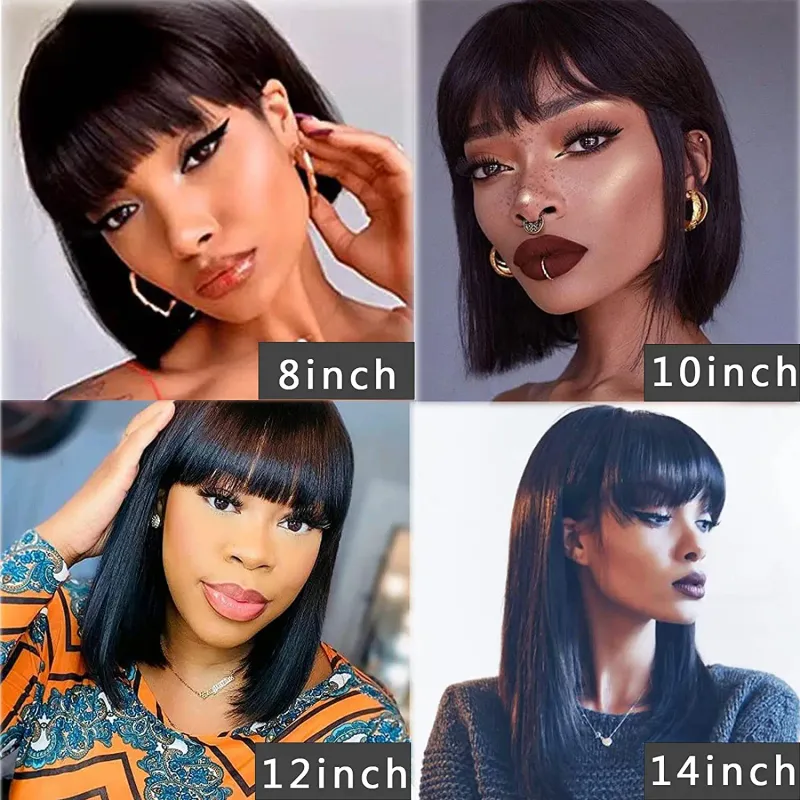 Bob-Perücke mit Pony, Echthaar, klebefrei, kurze Bob-Perücke für Frauen, verbesserte maschinengefertigte Mittelscheitel, 3x1 Spitzenperücke_voghion.com