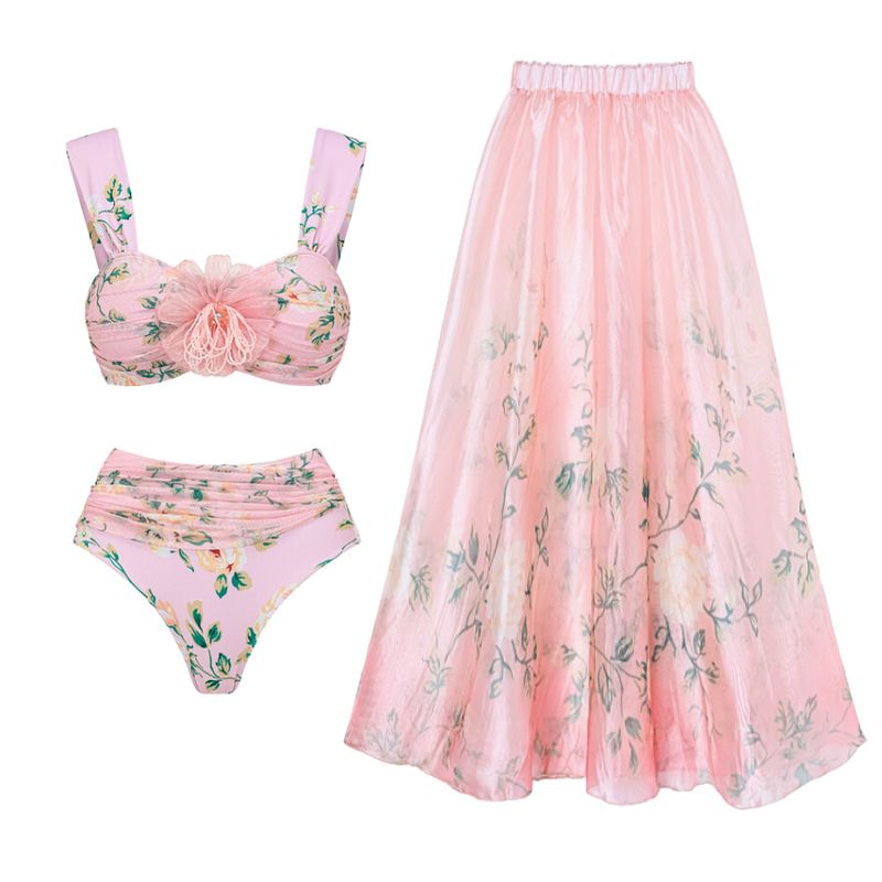 Women's new swimwear women's Mini ruffled sweet pink floral beach vacation one-piece swimsuit suit_voghion.com