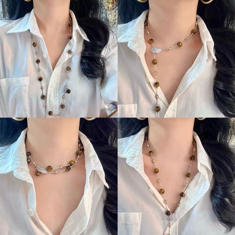 Autentica pietra naturale Melad di occhio di tigre di prima qualità, perla di Tahiti, molteplici metodi di indossamento, maglione, clavicola_voghion.com