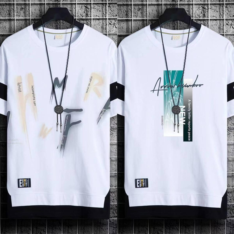 two-piece Short Trendy Brand Summer Casual Half Men's T-shirt Ice Silk Quick Drying 5/4 Medium Sleeved Clothes_voghion.com