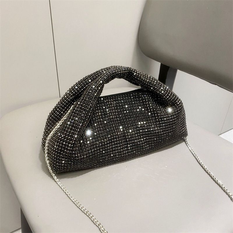 Guangzhou Fashion Super funkelnde einfarbige Abendhandtasche mit Wasserdiamanten, einzelne Schulter, Umhängetasche für Damen_voghion.com