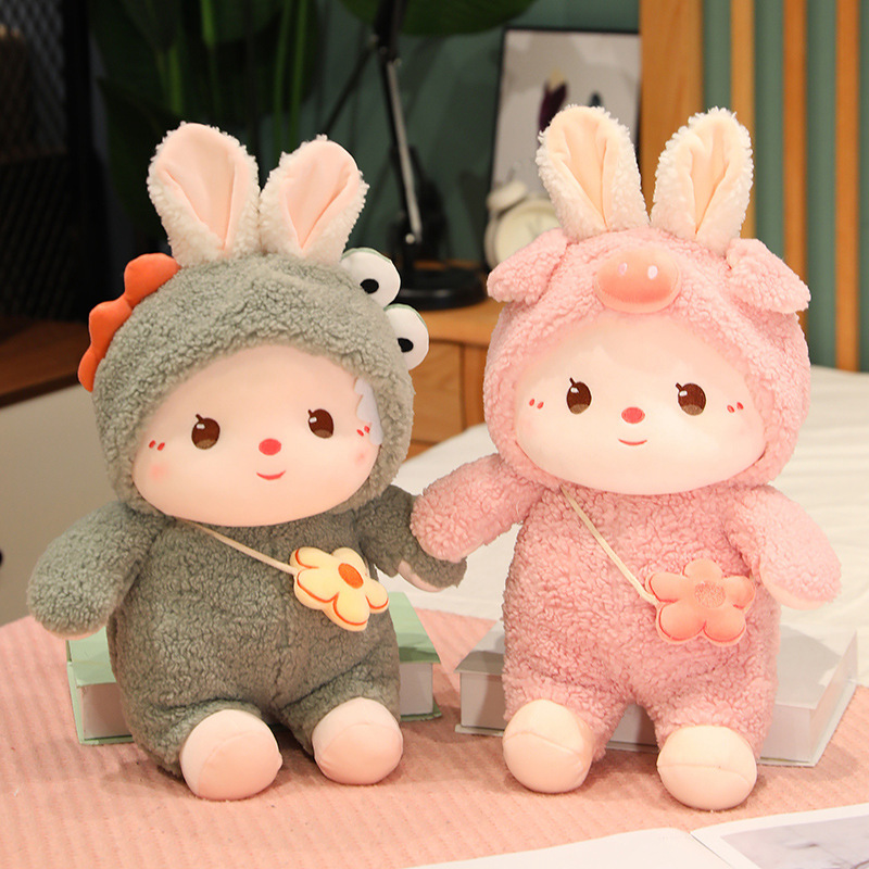 Cute backpack transformed into internet famous little plush toy, girl doll, zodiac rabbit year mascot_voghion.com