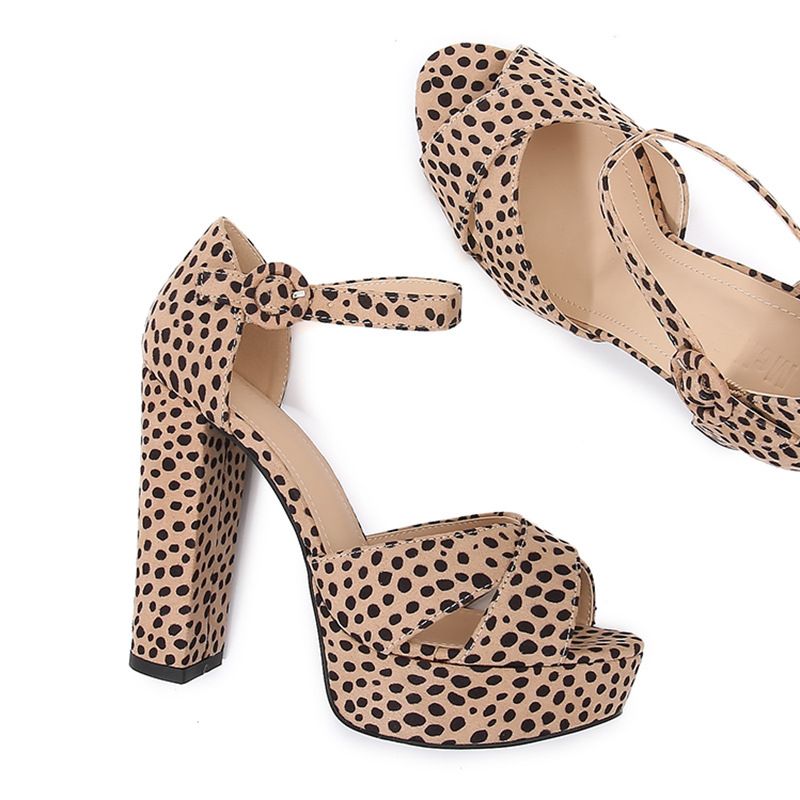 Chunky heels women's new leopard print bag heel large size platform sandals_voghion.com