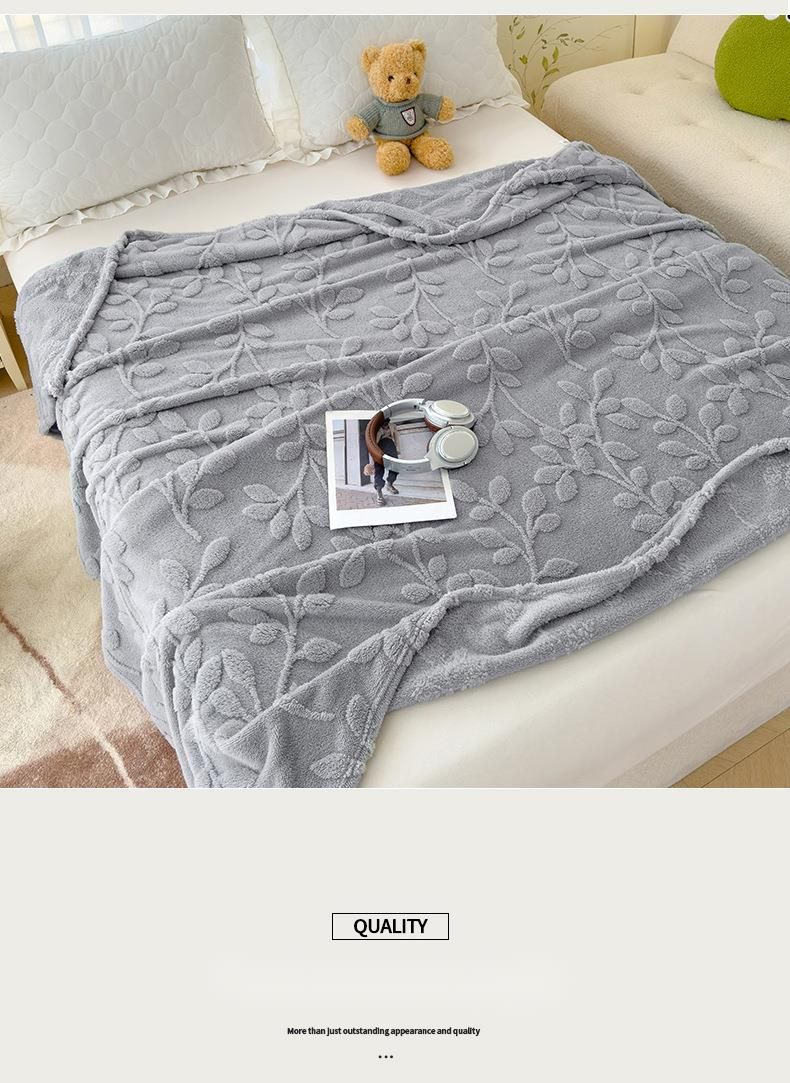 2025 New Fortune Tree Velvet Solid Color Jacquard Multi-Functional Throw Nap Air Conditioning Blanket_voghion.com