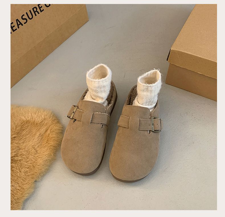 The new autumn shoes lazy man bun head half drag outside to wear fluffy slippers_voghion.com
