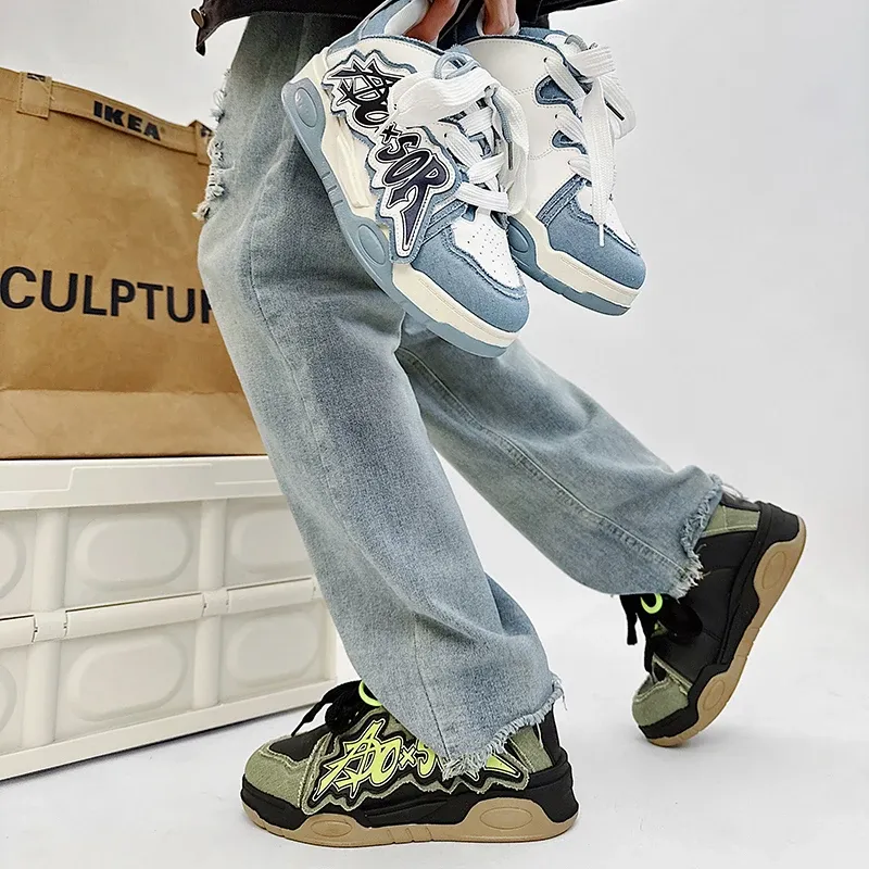 Men's Designer Brand Chunky Sneakers Two-tone Lace Up Casual Shoes for Men Fashion Student Vulcanized atillas Hombre85_voghion.com