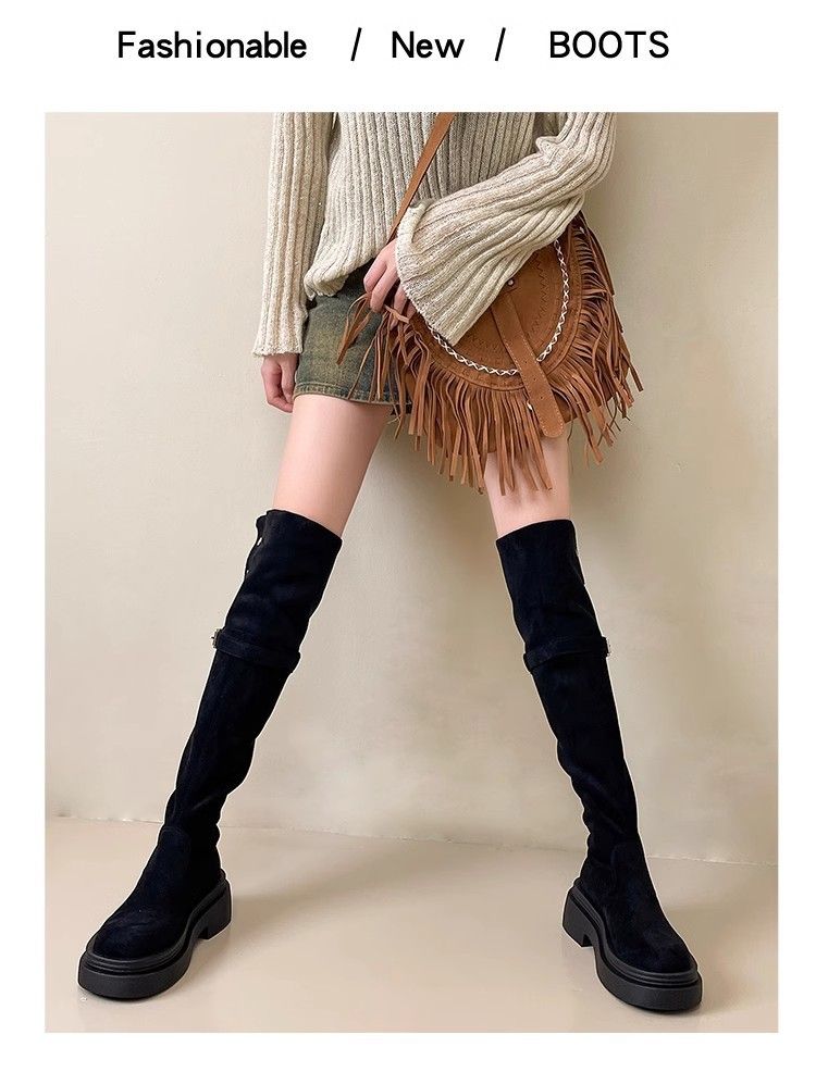Stivali da equitazione lunghi sopra il ginocchio, alla moda, con tacco grosso, suola spessa e pieghe a due vie, stile western, autunno inverno_voghion.com