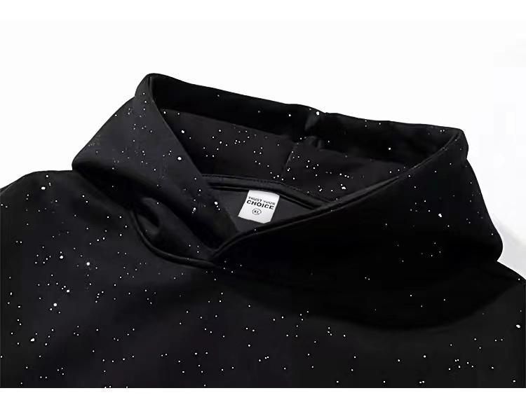 Stylish Unisex Cotton Hoodie With Starry Print - Loose Fit Casual Pullover For Men & Women (Black, M-XXL)_voghion.com