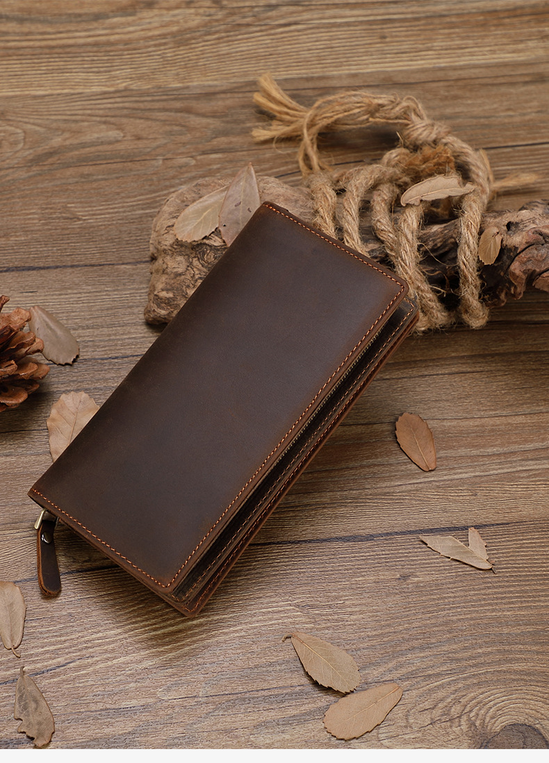 Leather long wallet men's card bag men's zipper multi-card slot pouch large capacity clutch new wallet_voghion.com
