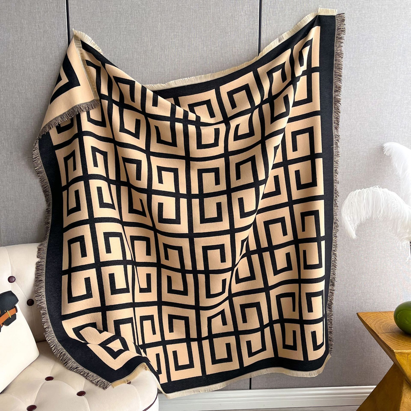 Eșarfe noi de toamnă și iarnă pentru femei, cu franjuri duble, imitație de cașmir, șal la modă, imprimat, gros și cald, bavetă_voghion.com