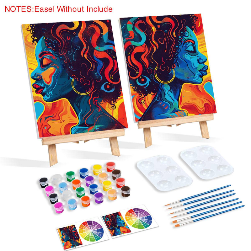 2pcs With Framed Paint Kit Pre Drawn Canvas For Painting For Adults Stretched Canvas Colorful Women Couple Paint Party Diy Gift 20x25cm/8x10inch_voghion.com