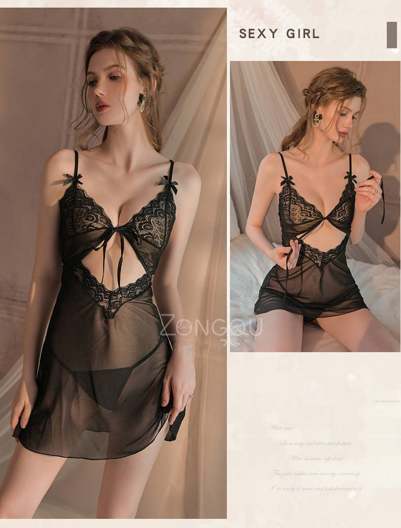 CRAZYLIFE Sexy Lace Nightdress Lingerie with Thong Lace Suspender Nightgown Sexy Bodydoll Nightgown, Sexy Sheer Mesh Nightdress BIT_voghion.com