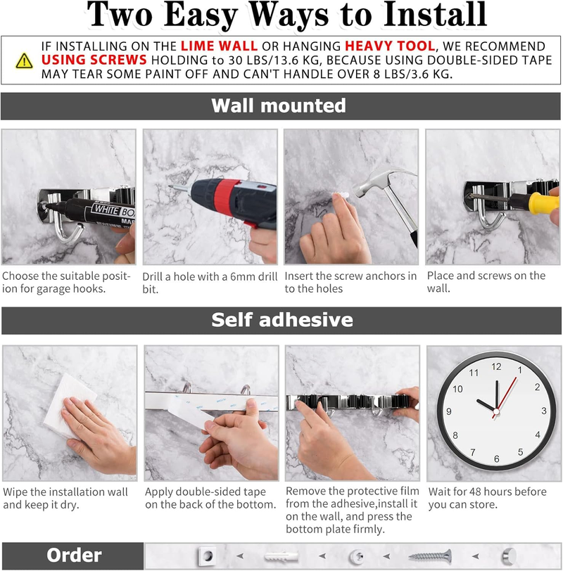 Stainless steel 5 shelves and 4 hooks mop and broom holder wall mounted_voghion.com