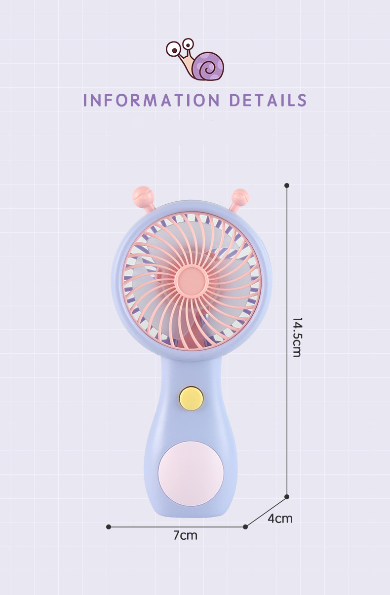 Snail Handheld Mini Fan - USB Rechargeable Cute & Portable For Kids Students_voghion.com