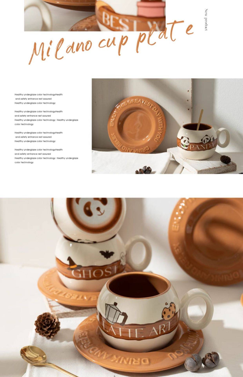 Tazza con fondo estraibile, tazza con fiore, regalo creativo per coppia, casa, con cucchiaio, latte, carino panda in ceramica, set di tazze da caffè e piattino_voghion.com
