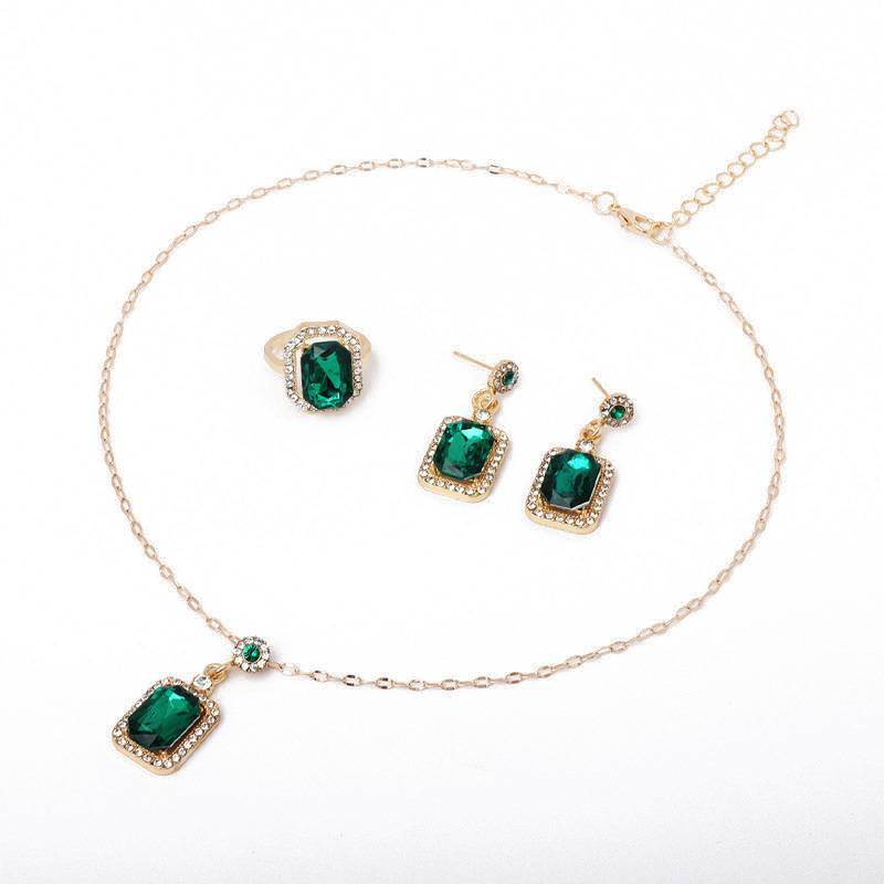 Set di gioielli da donna con collana geometrica quadrata e strass - Elegante e versatile per le feste serali. Borsa da sera versatile con nappe alla moda._voghion.com