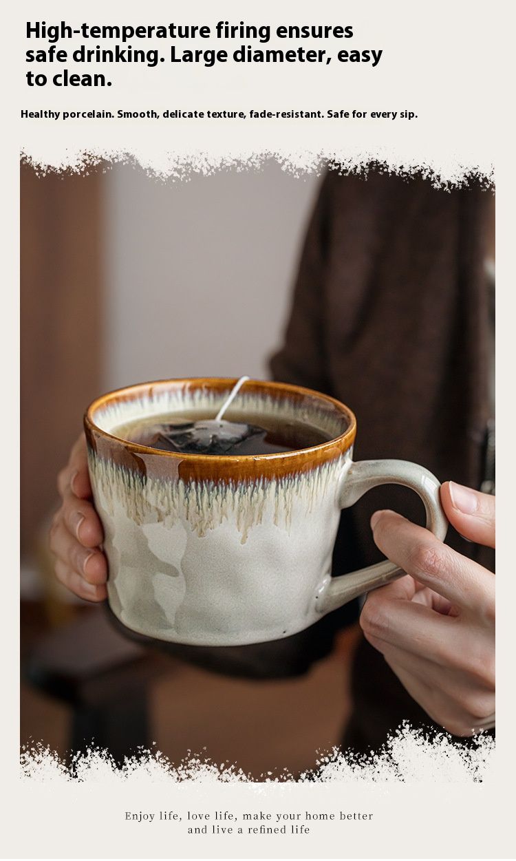 Elegante taza de cerámica marrón con diseño en V de ondas de agua: 350 ml, estilo retro, para café y té, ideal para el hogar y la oficina._voghion.com