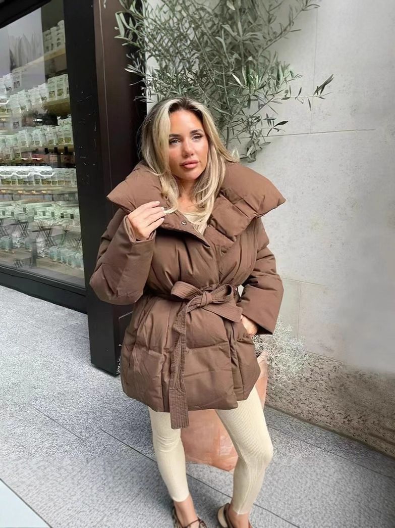 Modischer Damen-Wintermantel mit Gürtel, Oversize-Baumwolljacke mit langen Ärmeln, locker sitzende Tunika mit 3D-Print für Streetwear_voghion.com