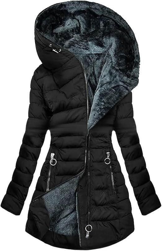Women's Winter Hooded Parka Coat With Fleece Lining, Slim Fit Long Puffer Jacket, Warm Thickened Polyester Filling, Multiple Colors & Sizes_voghion.com