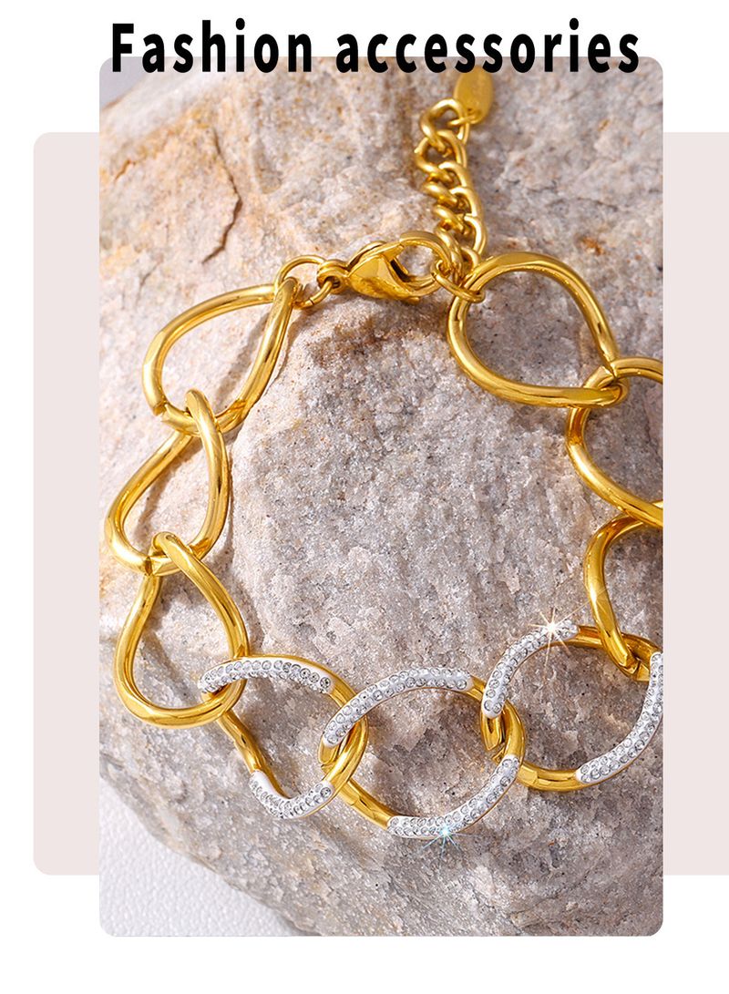 Women's Jewelry Geometric Link Bracelet In Stainless Steel With Rhinestones, Punk Style Interlocking Chain Everyday Wear Diamond Interlocking Chain_voghion.com