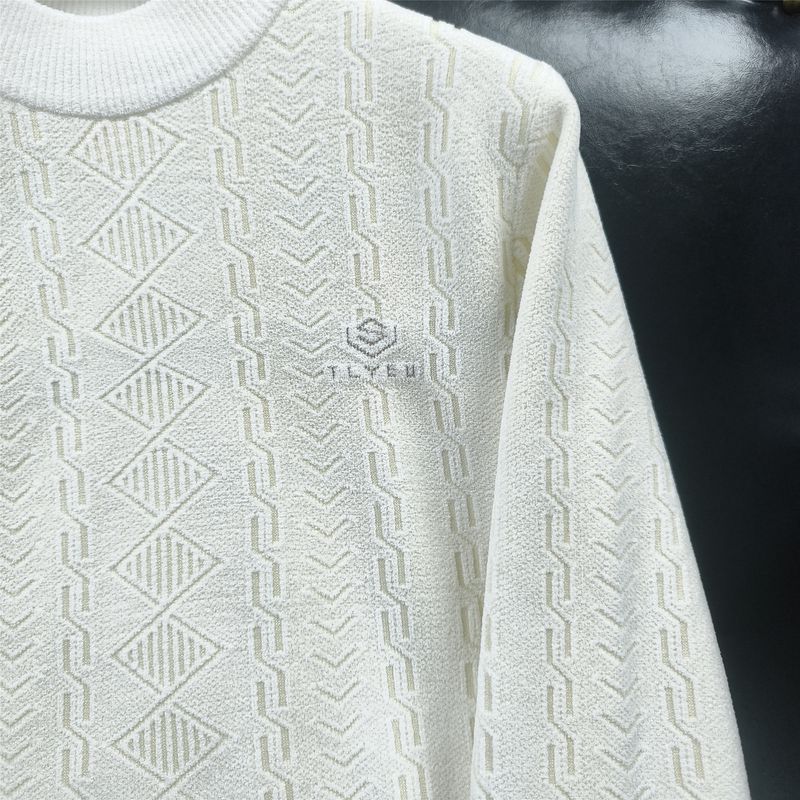 Pull en grosse maille pour homme - Pull d'hiver en maille torsadée avec col rond, manches longues, coupe oversize, blanc et beige (tailles M à 3XL)_voghion.com