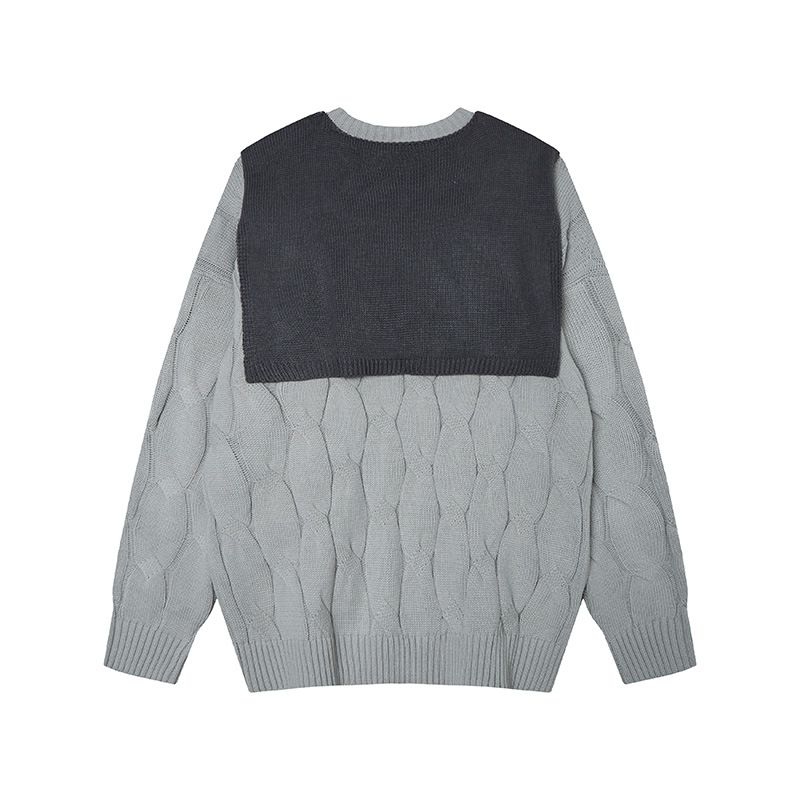 Trendy Brand Cable Knit Pullover Sweater For Couples, Autumn Winter 2025, Loose And Lazy Style, Niche Shawl Knitwear_voghion.com
