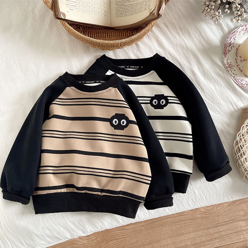 Abbigliamento primaverile e alla moda per bambini, set di due pezzi con cappuccio e spalle a righe autunnali per bambini, abbigliamento per neonati_voghion.com