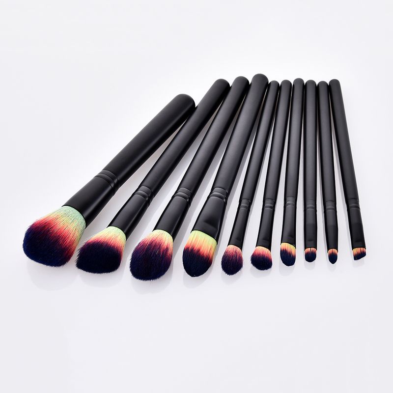10 pcs makeup brushes, beauty tools, wooden handle, straight, blush, eye shadow, PVC packaging, set GUJHUI_voghion.com