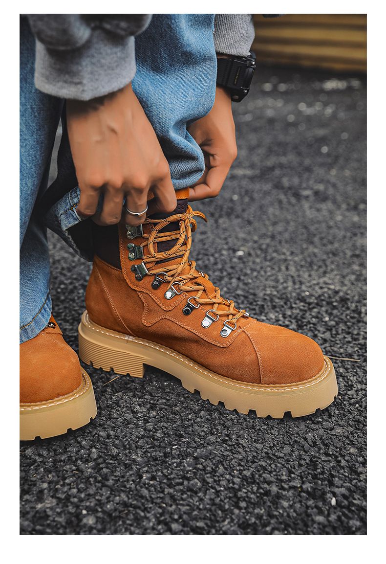 Cowhide Outdoor Tooling Boots Retro American Medium Tube Seven-hole Martin Boots Couple Thick-soled Heightening Desert Men_voghion.com