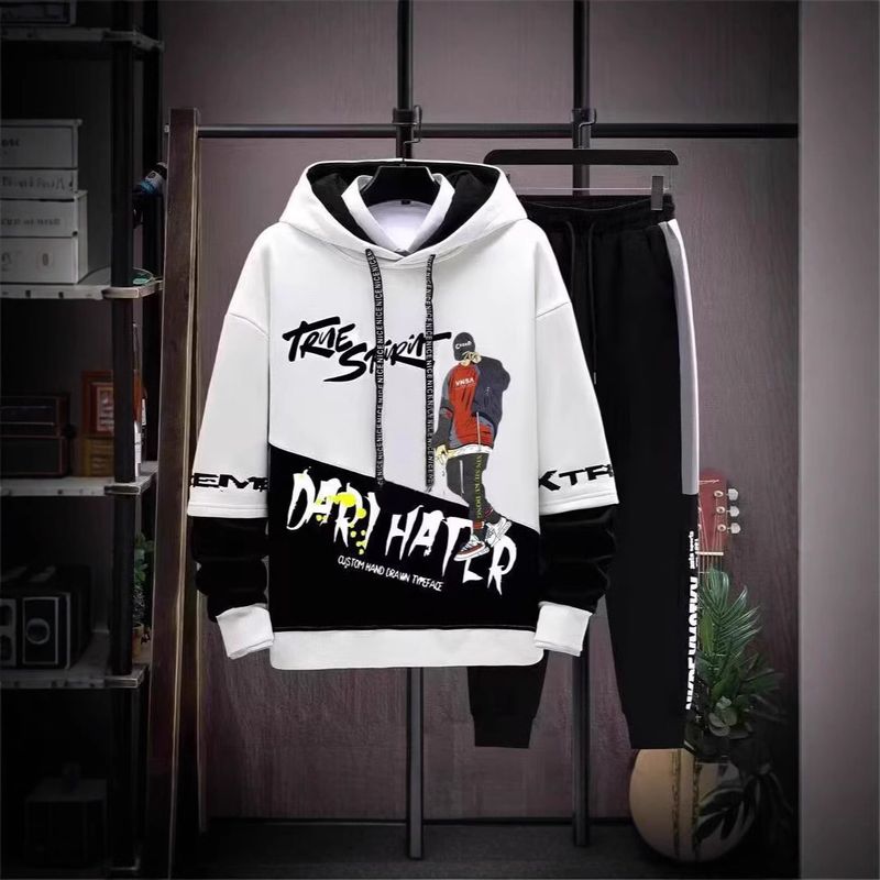 İlkbahar Sonbahar Yeni Trend Marka Baskılı Sweatshirt ve Eşofman Altı İki Parçalı Takım Ceket Erkek Modası_voghion.com