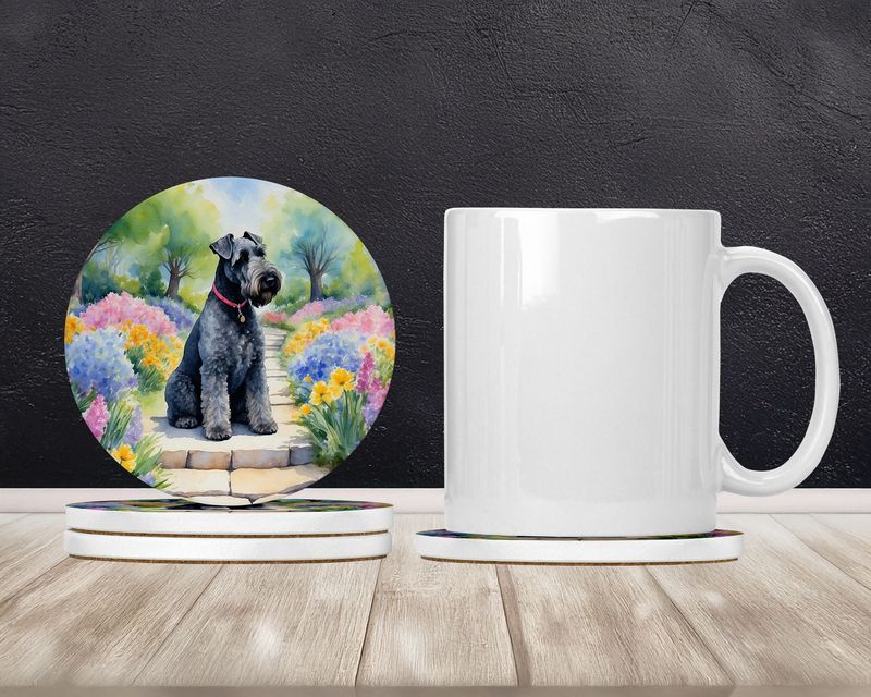Kerry Blue Terrier Spring Path Large Sandstone Coasters Pack Of 4 Absorbent Round Coasters Decor Gifts For Men Or Women, 4 In, Multicolor_voghion.com