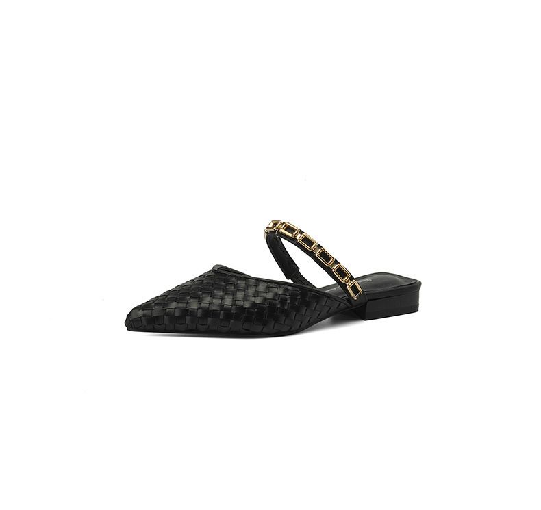 Retro Bag Head Flat Bottom Half Slippers Women's Summer Wear Metal Chain Cool Slippers Pointed Low Heel_voghion.com