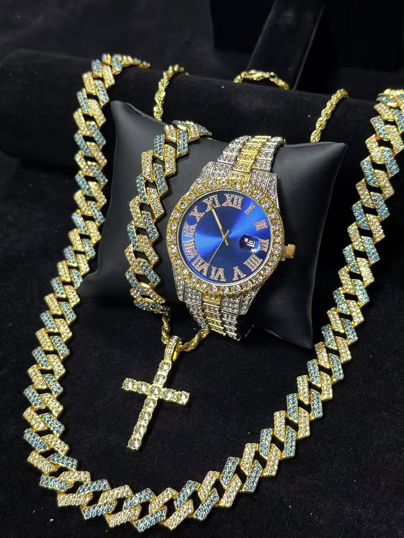 Stilvolles Quarzuhr-Set mit Diamantakzenten und passender Armband-Halsketten-Kombination – perfektes Geschenk für Männer und Frauen_voghion.com
