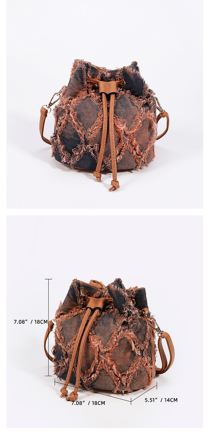 Nuova borsa a secchiello da cowboy con motivo tie-dyed Lingge Mini Cross Border Nuova borsa a tracolla da donna con coulisse e bordo in peluche Borsa da donna_voghion.com
