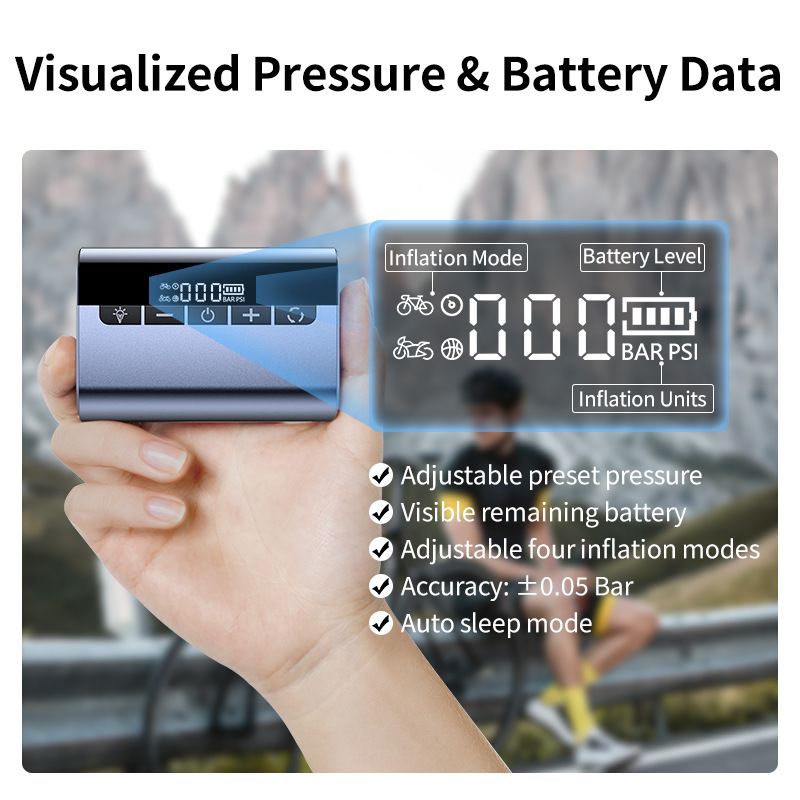 Pompa per bicicletta portatile, gonfiatore wireless per pneumatici da 120 PSI_voghion.com