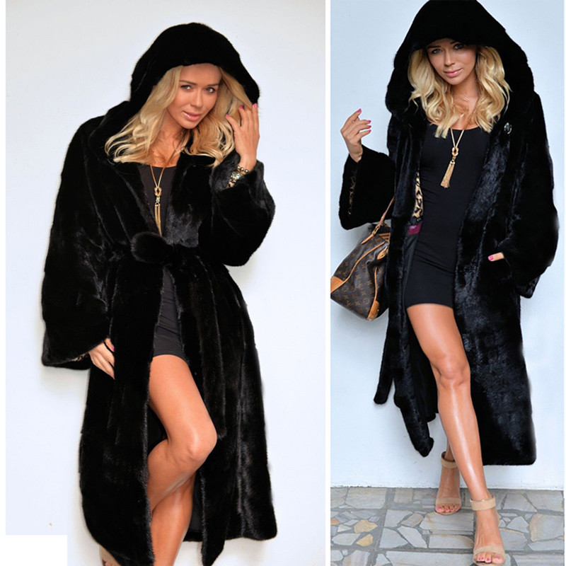 Dame imitert pels frakk dame frakk oversized varm frakk frakk med lue_voghion.com