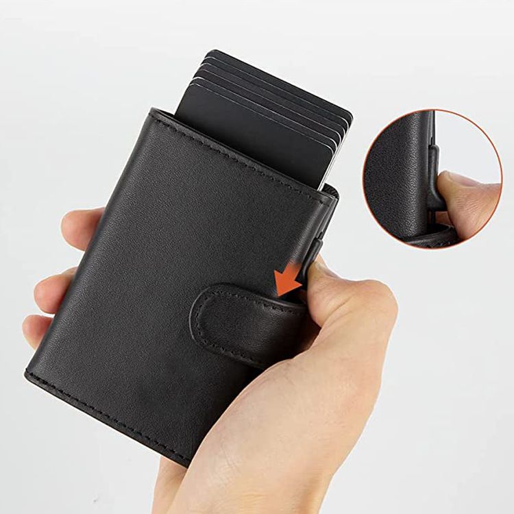 Portafoglio da uomo con cerniera, porta carte in lega di alluminio con cerniera, porta monete, porta carte RFID in microfibra con scatola di alluminio a spinta laterale, per il commercio estero_voghion.com