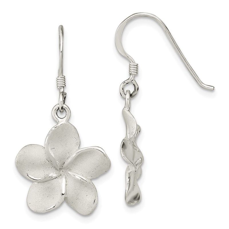 Sterling Silver Laser & Polished Plumeria Shephard Hook Earrings_voghion.com