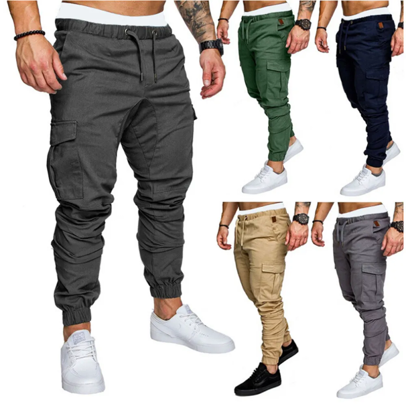 Moda para hombre flaco urbano pierna recta casual lápiz basculador pantalones de carga tácticos pantalones militares masculinos_voghion.com